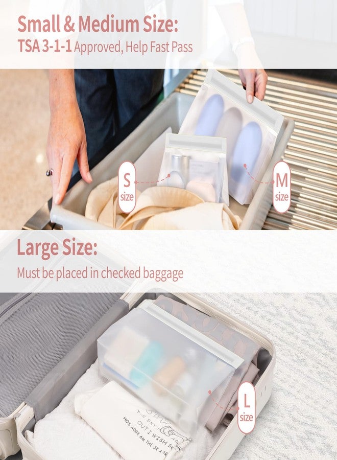 باكيزم حقيبة أدوات تجميل شفافة مانعة للتسرب من باكسم - حقيبة أدوات تجميل محكمة الإغلاق معتمدة من إدارة أمن النقل الأمريكية (TSA) مع درزات معززة، قابلة لإعادة الاستخدام وسهلة التنظيف، حقائب سفر شفافة لأدوات التجميل، مصنوعة من مادة البولي إيثيلين فينيل أسيتات (PEVA) الآمنة غذائيًا، 1 لتر + 1 متوسط + 1 صغير، أبيض - Image 4